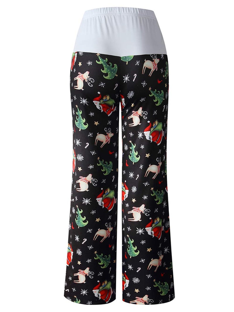iChunhua Women's Christmas Print Elk Pajama Pants Drawstring High Waist Wide Leg Yoga Sport Pants(Xmas Black 1,Large) - Image 4